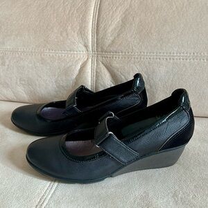Clark Active Air Mary Jane Black Leather Stylish, Comfort Wedge Shoes